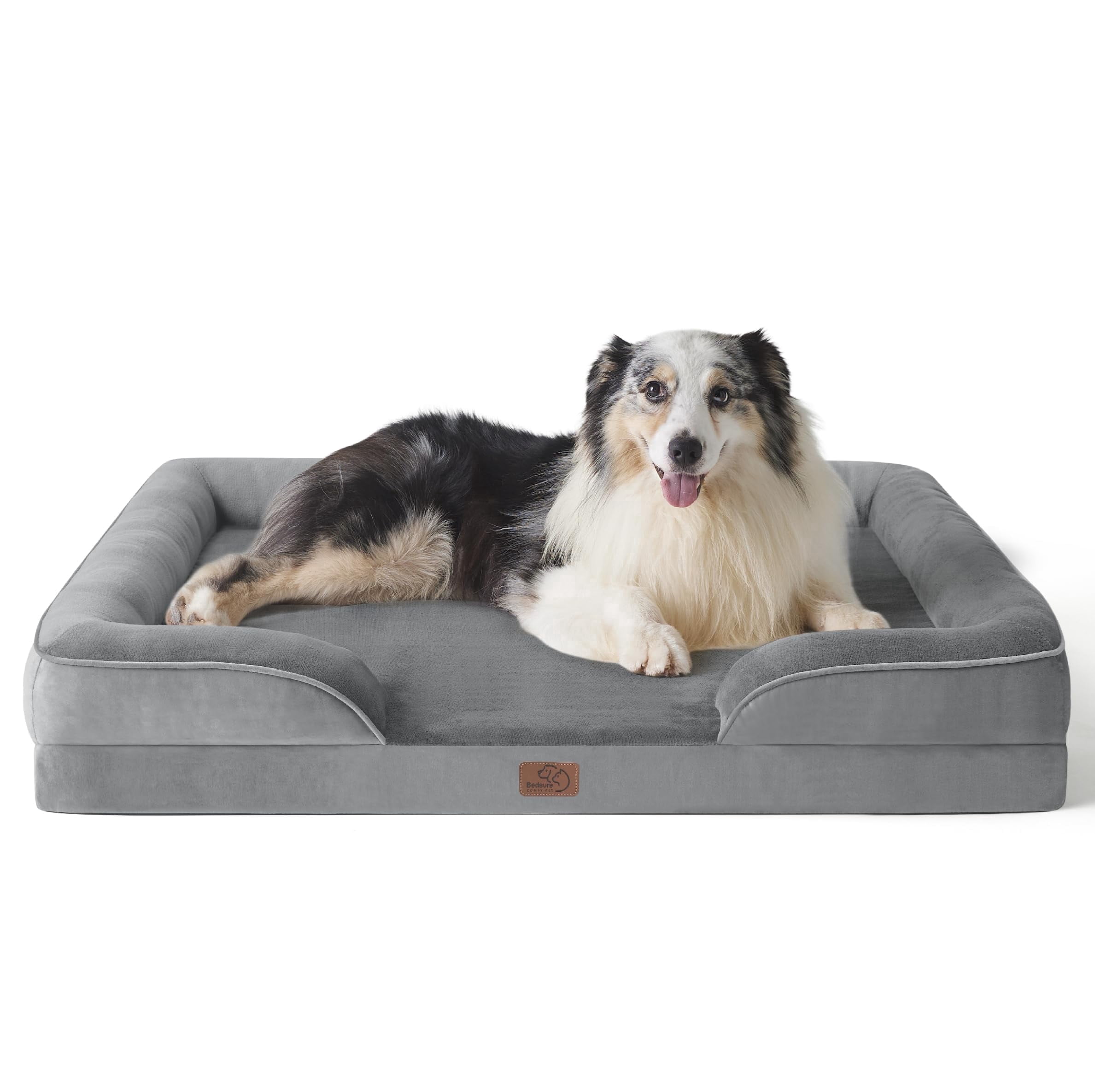 U by Bedsure Orthopedic Dog Bed for Large Dogs - Egg Crate Foam  Pet Couch Sofa with Bolster Sides, Waterproof Washable Cover, Non-Skid, Gray, 42"x32"