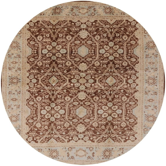 Ahgly Company Machine Washable Indoor Round Industrial Modern Sienna Brown Area Rugs, 7' Round