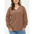 thumbnail image 6 of SHEWIN Womens Blouse Plus Size Tops Lace V Neck Long Sleeve T Shirts Dressy Eyelet Embroidered Tunics Top Spring Fall Blouses Camel 3X, 6 of 9
