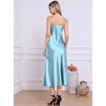 thumbnail image 3 of DARING DIVA Satin V Neck Spaghetti Strap Silky Maxi Dress M Light Blue, 3 of 6