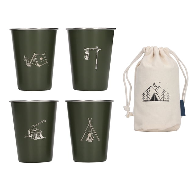 Taza de Acero inoxidable Ticfox 4 Uds 350ML verde para barbacoa cerveza viaje al aire libre