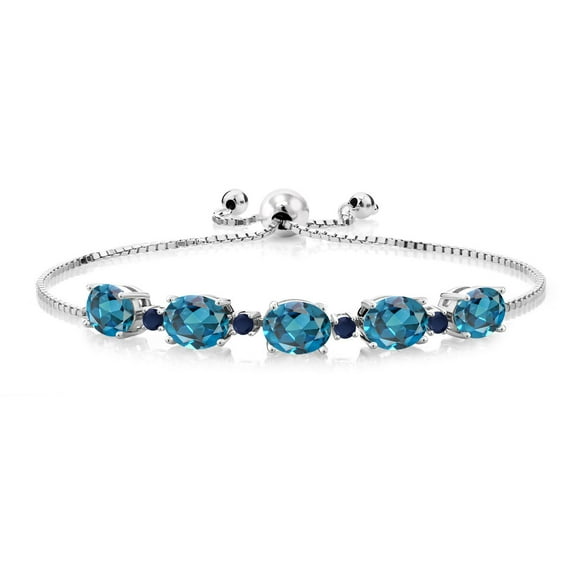 Gem Stone King 7.74 Ct Oval London Blue Topaz Blue Sapphire 925 Sterling Silver Bracelet for Women