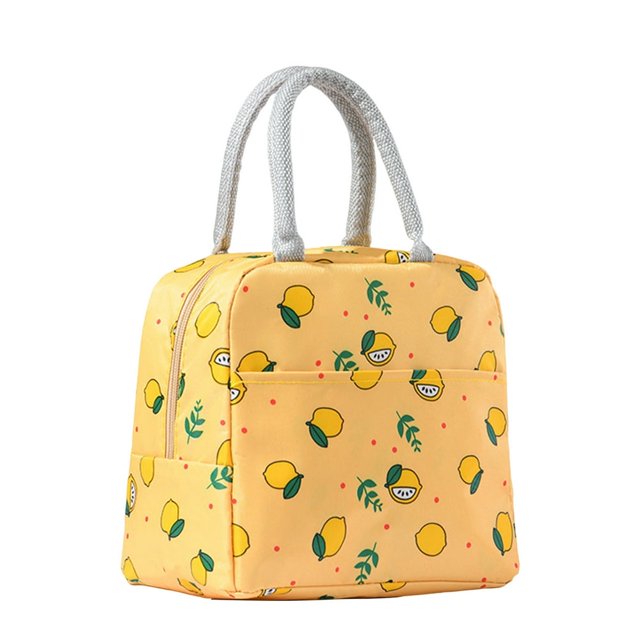 Insulated Lunch Bag Waterproof Heat Retention Double Handles Cartoon Print Bento Container School Food Storage