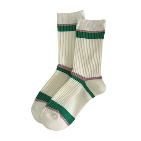 

Fashion Socks Women White Socks Autumn And Winter Vintage Striped Embroidered Lettering Stockings Socks