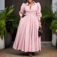 thumbnail image 2 of AURA Women’s Shirt Dress Turn Down Collar Puff Sleeve Long Sleeve Solid Color S XXXL, 2 of 7