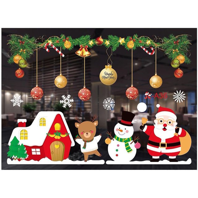 (M) Pegatinas de Papá Noel, árbol de Navidad, copo de nieve, muñeco de nieve, pegatinas para ventanas, pegatinas navideñas