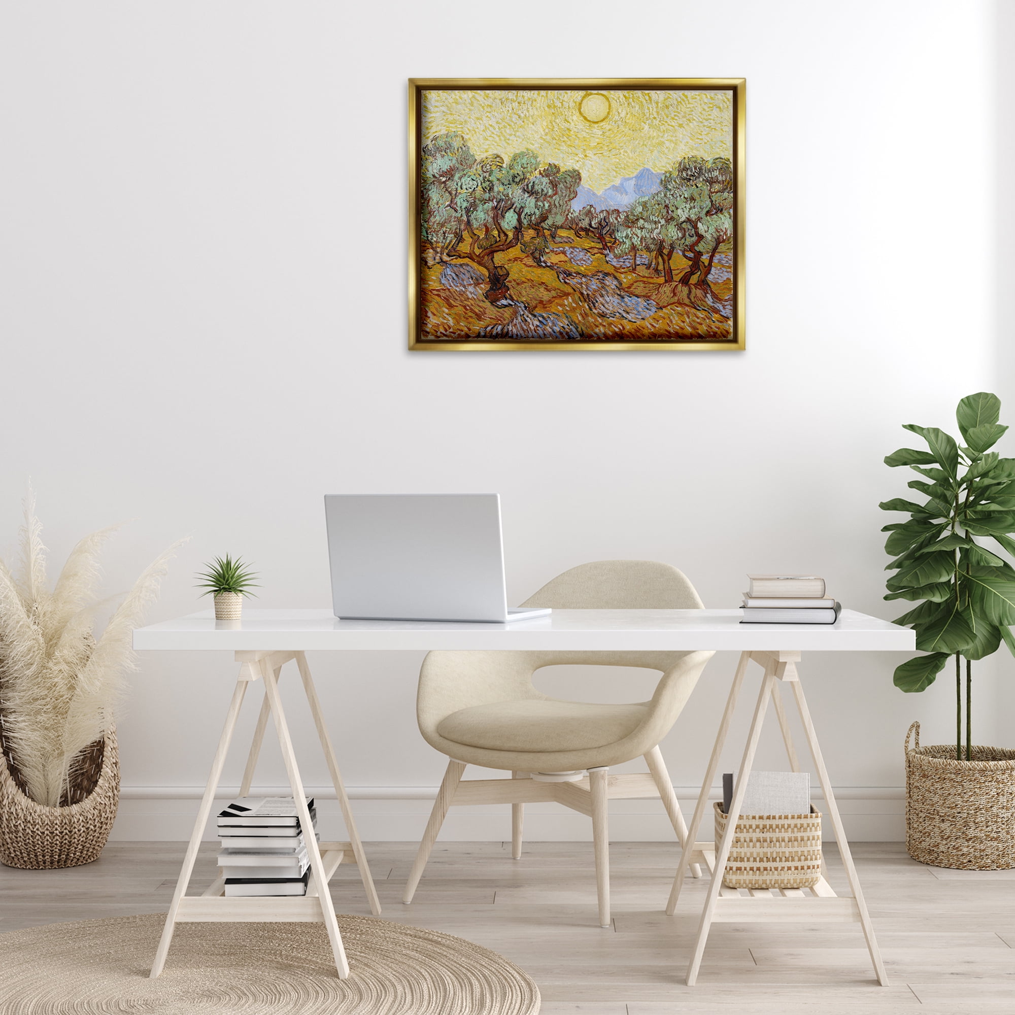 Stupell Industries Classic Van Gogh Olive Trees Landscape & Nature Painting Gold Floater Framed Canvas Art Print Wall Art, 31 x 25
