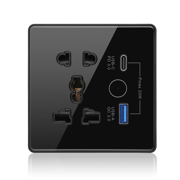 Tuya Smart Socket with TypeC+USB Fast Charging Remote Timing Socket WiFi Smart British Standard 86-Type Socket B,1 x Smart socket plug 1 x English instruction manual,Black