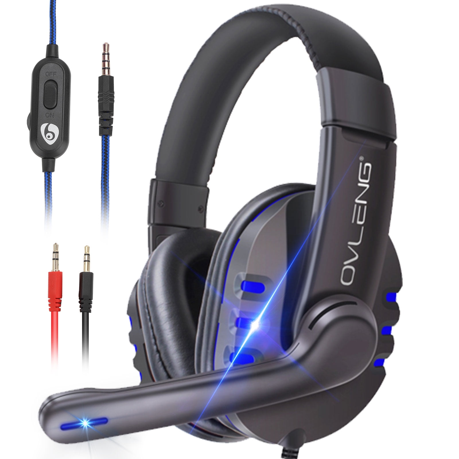 Bblue Gaming Headset Xbox one Headset with Mic Stereo Gaming Headset Noise Immunity Swivel Mic & LED Light Suspension Headband PS4 VR Headphone Compatible with PC PS5 Xbox One 