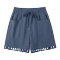 thumbnail image 5 of Cagogo Women Casual Elastic Waist Shorts with Pockets Loose Fit Summer Beach Work Lounge Cotton Short Pants Flowy Travel Clothes, Navy L, 5 of 8