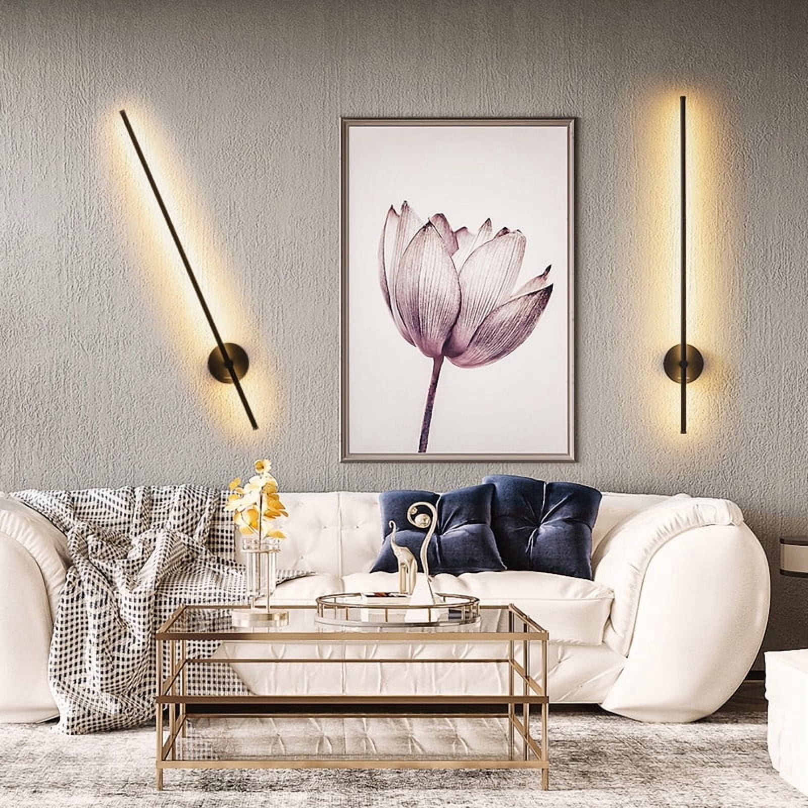 Deyidn Modern Wall Sconce Set of 2, 3000K-5000K Dimmable Hardwired Black Led Wall Sconce with Remote Control, 350° Swivel RGB Multicolor Ambience Lights for Living Room,Bathroom