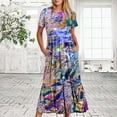 thumbnail image 2 of Penkiiy Women's Summer Casual Short Sleeve Crewneck Dress Casual Flowy Tiered Maxi Beach Dress With Pockets Shiny Print Dress S Purple, 2 of 7