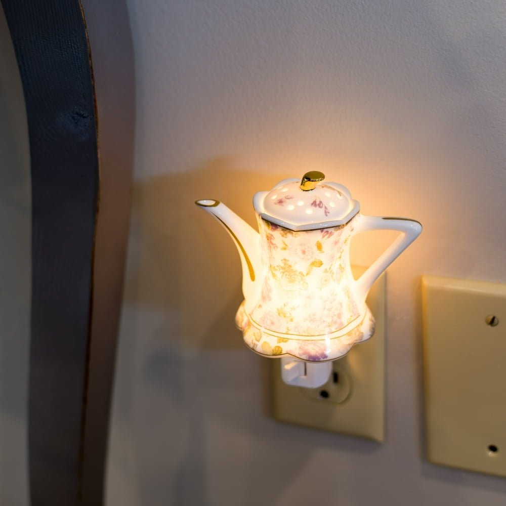 Gift Connection Floral Mini Teapot 5 x 5 Porcelain Wall PlugIn Night