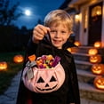 thumbnail image 5 of CUZIBR Halloween Candy Bags For Kids Trick Or Treat Bags Pumpkin Bow Halloween Baskets With Handle Plush Large Capacity Party Favors,Pink, 5 of 8