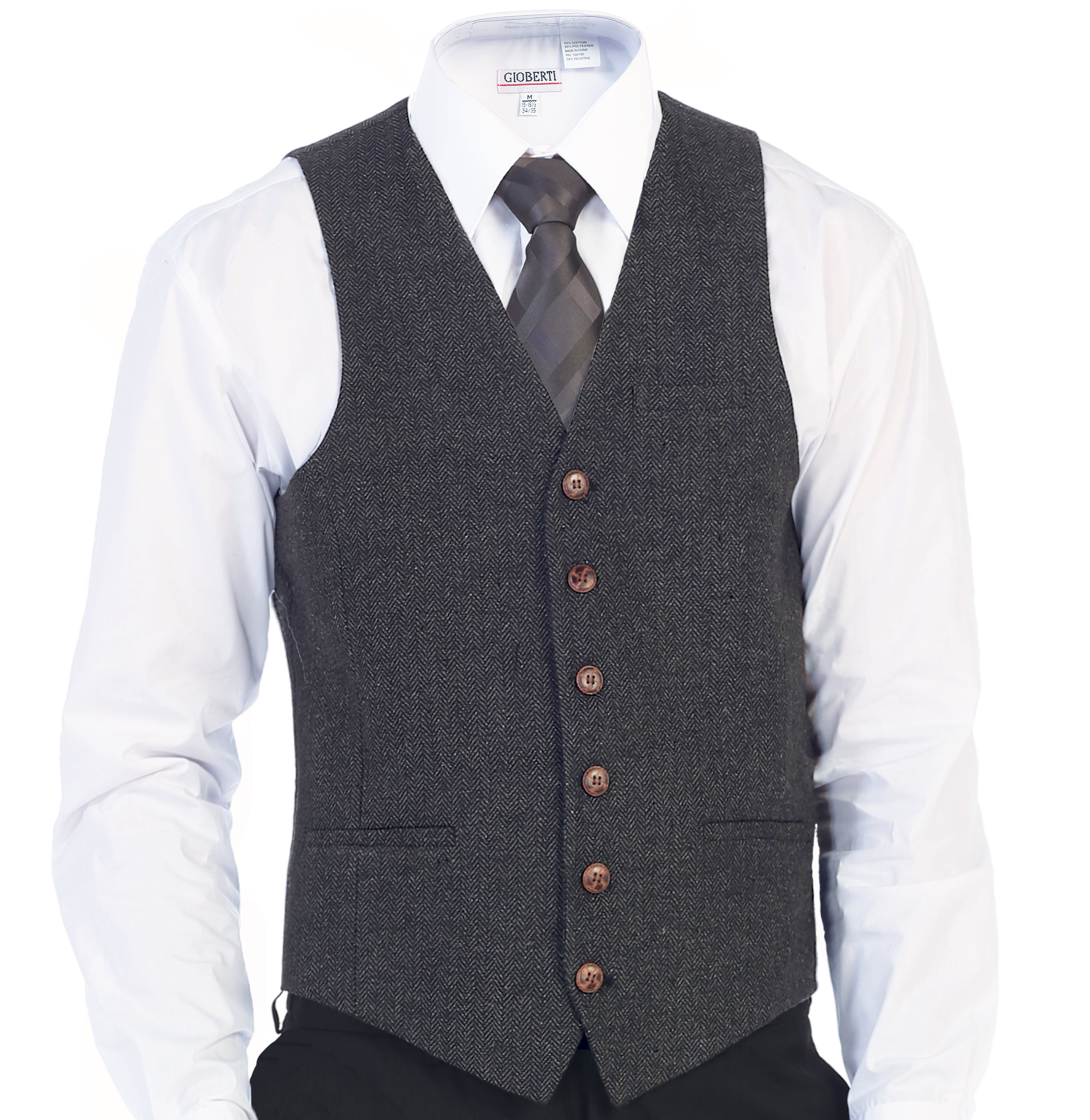 Men's Vest  Herringbone Tweed Check Formal Slim Fit Four Buttons lapel In Stock