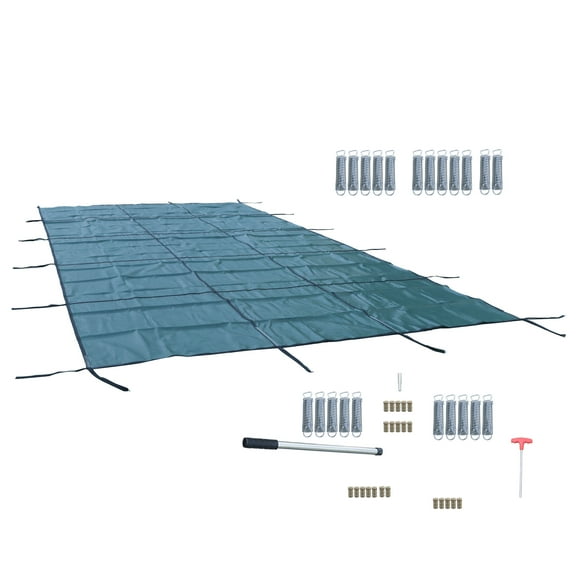 Pool Safety Cover 18' x 32' In-Ground Winter Cover Mesh For 16' x 30' Pool Green