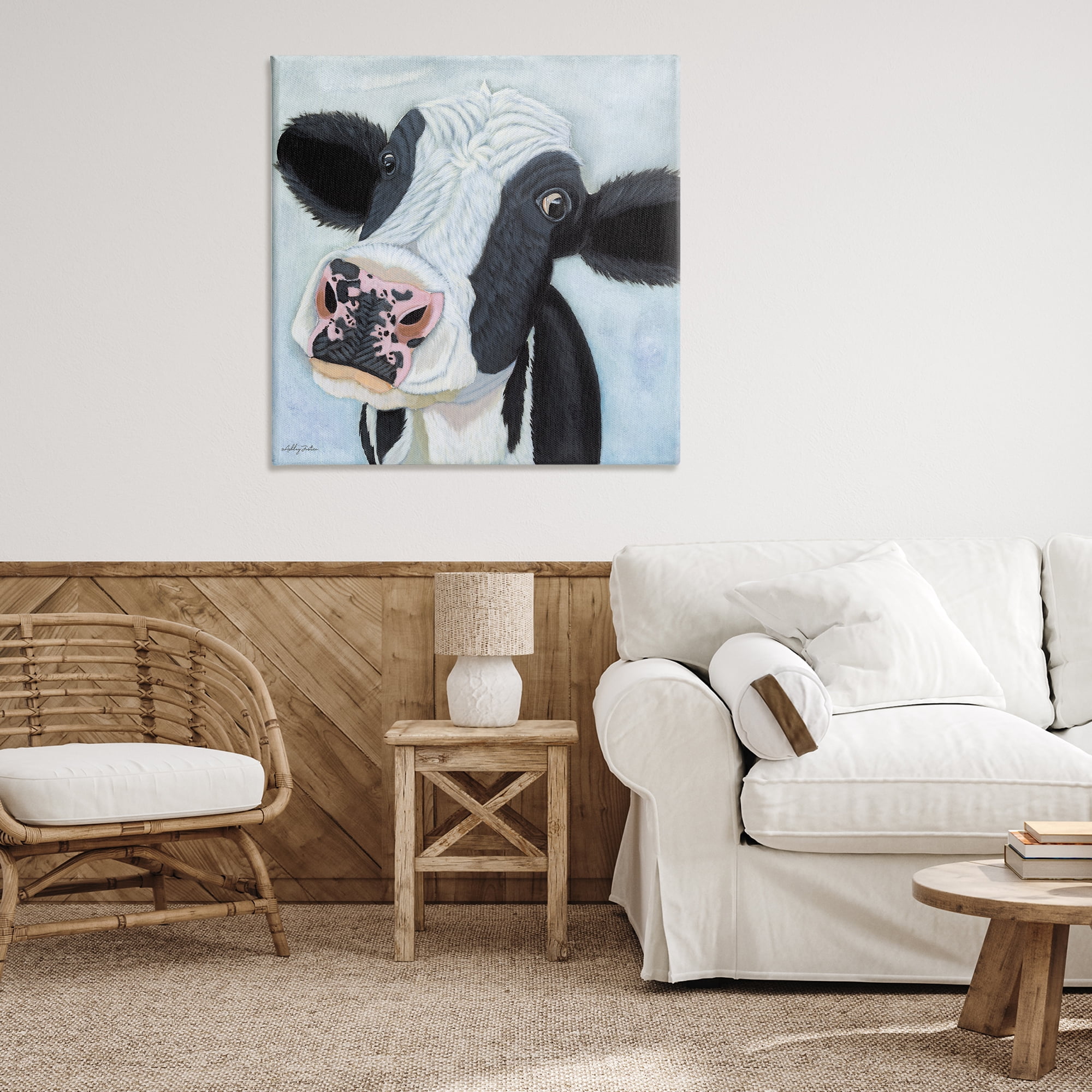 Stupell Industries Funny Cow Gaze Animals Painting Wrapped Canvas Art Print Wall Art, 36 x 36