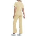 thumbnail image 4 of Wyobmus Women Scrub Suit Set Modern Fit 4-Way Stretch Scrubs Short Sleeved V Neck Scrub Top with Straight Leg Scrub Pants Casual Nursing Uniform Set B-Beige, 4 of 4