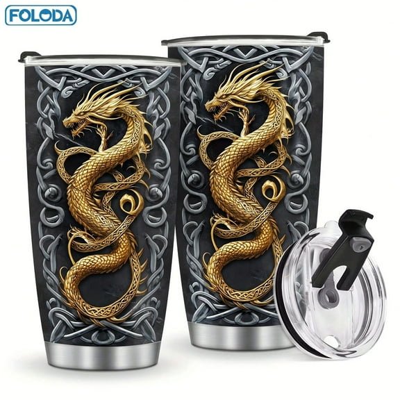 20oz With Lid Viking Pattern Stainless Steel Tumbler Gifts Insulated Cup Travel Coffee Mug Xmas Gift Viking Mug For Women Men Mom Friends On Christmas Birthday Valentines Day Gift Carry with you