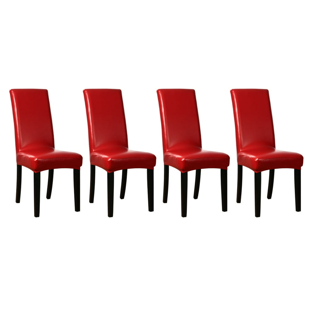 Unique Bargains 4Pack PU Leather Dining Chair Seat Cover Red
