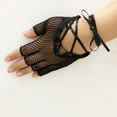 thumbnail image 4 of Gants 1 Paire de Gants Résille Creux Mesh Noir Demi-Doigt Cross Bandage Gants pour Fête, 4 of 6