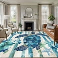 thumbnail image 2 of Teal Blue Turtle Coastal Large Area Rugs for Bedroom Living Room, Soft Non Slip Carpet Bedside Rug, Vintage Stripe Botanical Beach Rectangle Floor Cover Kitchen Accent Rug 6'x9' for Office, 2 of 9