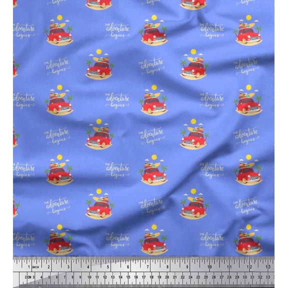Soimoi Poly Georgette Fabric Sun,Car & Luggage Holiday Print Fabric by The Yard 42 Inch Wide