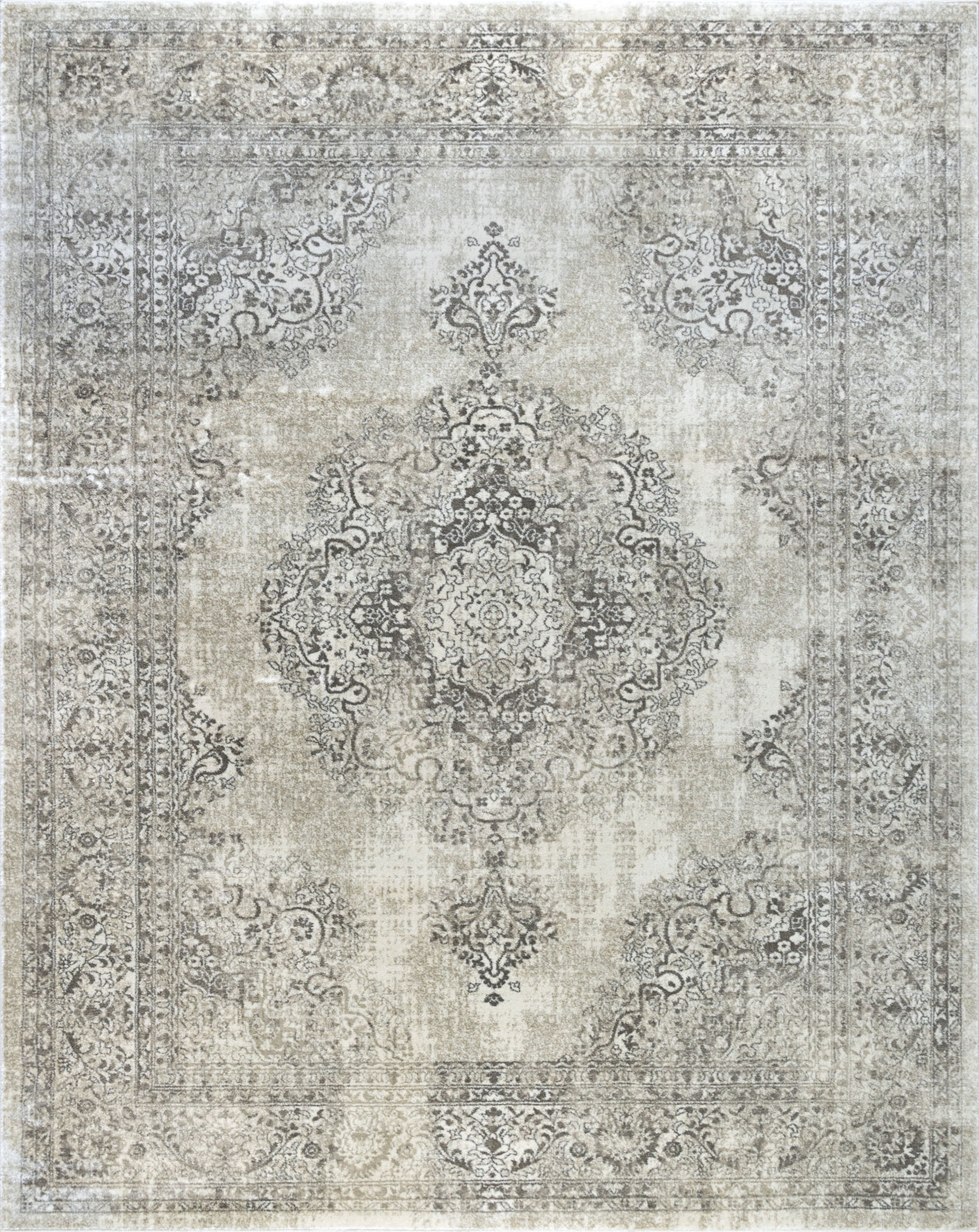 Bliss Rugs Oriental Area Rug, Medallion Indoor Rugs for Living Room, Dining Room, Bedroom | Ivory/Taupe, 5' x 8' (5'3''x7'3'')
