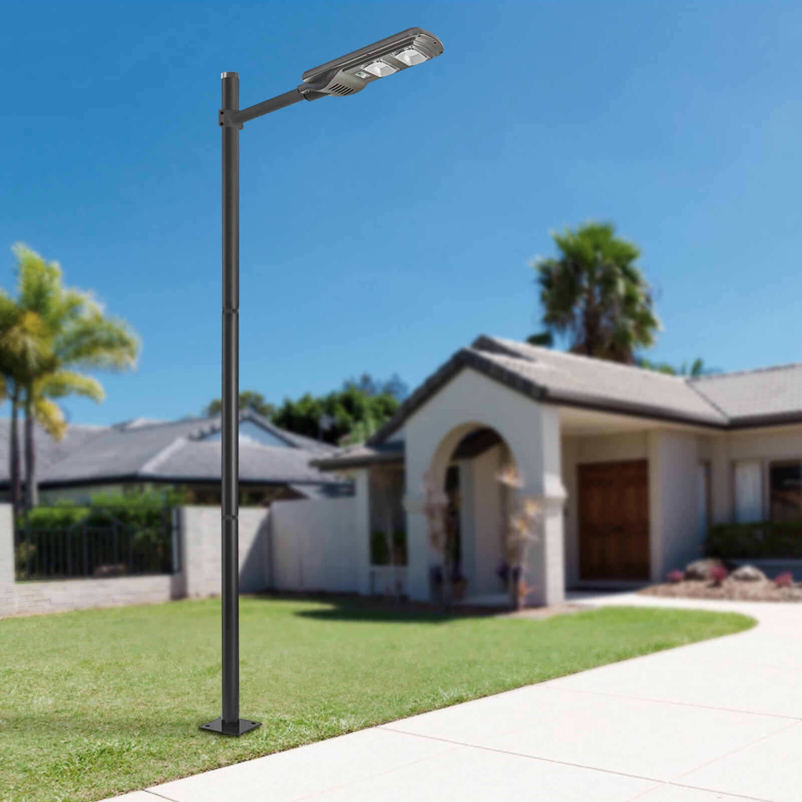 3m/10ft Outdoor Street Light Pole Courtyard Parking Lot Lighting Lamp Post W/ Ground Cage Black