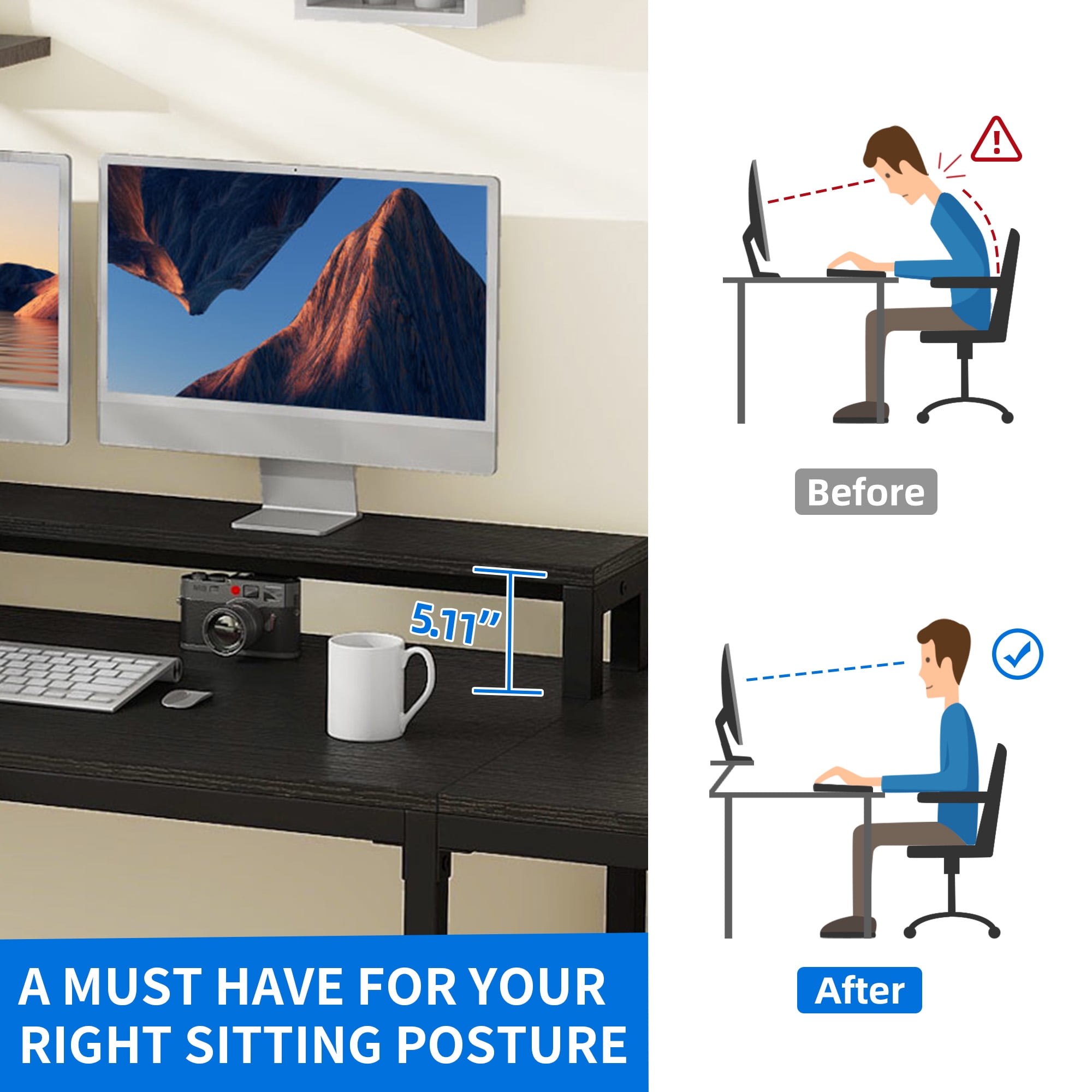 Uforic 65" L Shaped Desk with Lift Top & Monitor Stand, Computer Desk with File Drawer, Corner Desk Office Desk Executive Desk with Storage Shelves for Home Office, Black