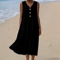 thumbnail image 6 of Makaor Linen Dress Women Sheath Button Maxi Dresses Plus Size Sleeveless Dress Solid V Neck Beach Vacation Clothes with Pockets Black L, 6 of 8