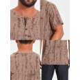 thumbnail image 7 of DARING DIVA Men's Ripped Henley Retro Short Sleeve Button Down T-Shirt L Brown, 7 of 7