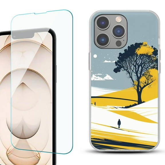 OneToughShield ® for iPhone 15 Pro Max Shockproof Fashion Phone Case, with Tempered Glass Screen Protector - Tree on Hill