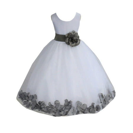 Ekidsbridal Satin White Mercury Tulle Petal Christmas Party Bridesmaid Recital Easter Holiday Wedding Pageant Communion Princess Birthday Clothing Baptism 302S size 6-9 month Flower Girl Dress