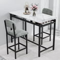 thumbnail image 5 of PORKISS 3 Piece Bar Table Set for 2, Counter Height Dining Table Set with 2 Velvet Chairs, Faux Marble Kitchen Table Set with Wine Rack and Glass Holder for Small Spaces, Apartment, Gray+White+Black, 5 of 9