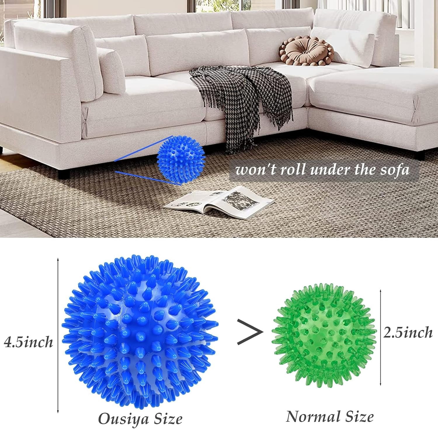 Dog Balls 4.5” Squeaky Dog Toys Spikey Ball for Aggressive Chewers Heavy Duty Teething Large Medium Durable Dogs Balls (4 Pack)