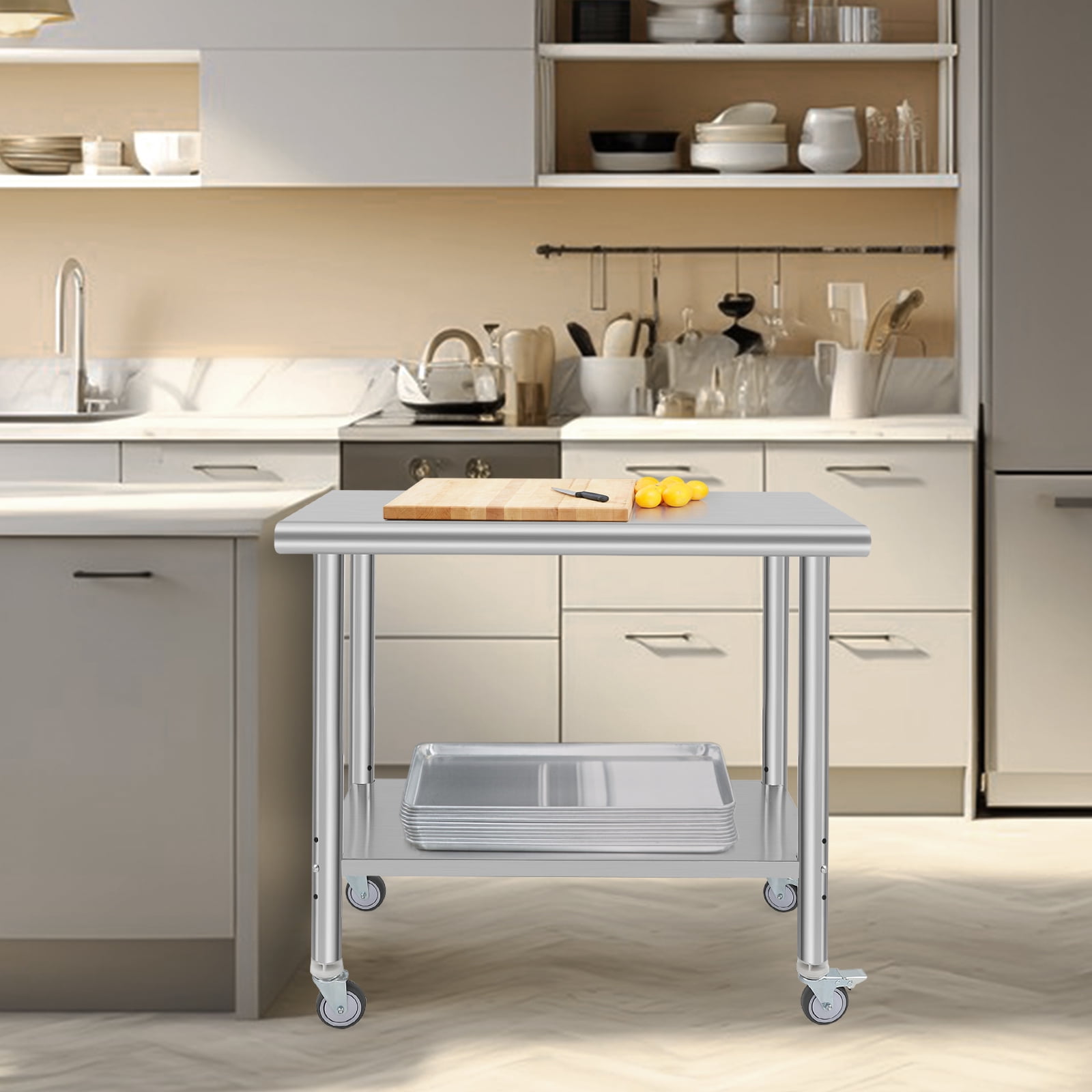 Towallmark Stainless Steel Work Table 36 x 24 inch with 4 Wheels Commercial Food Prep Worktable with Casters  Work Table for Commercial Kitchen Restaurant