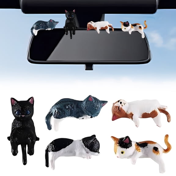 Cat Car Dashboard Accessories, Rear View Mirror Accessories, Mini Cat Desk Figurines, Cute Car Rear View Mirror Gifts, Funny Computer Monitor Decorations for Women Girl
