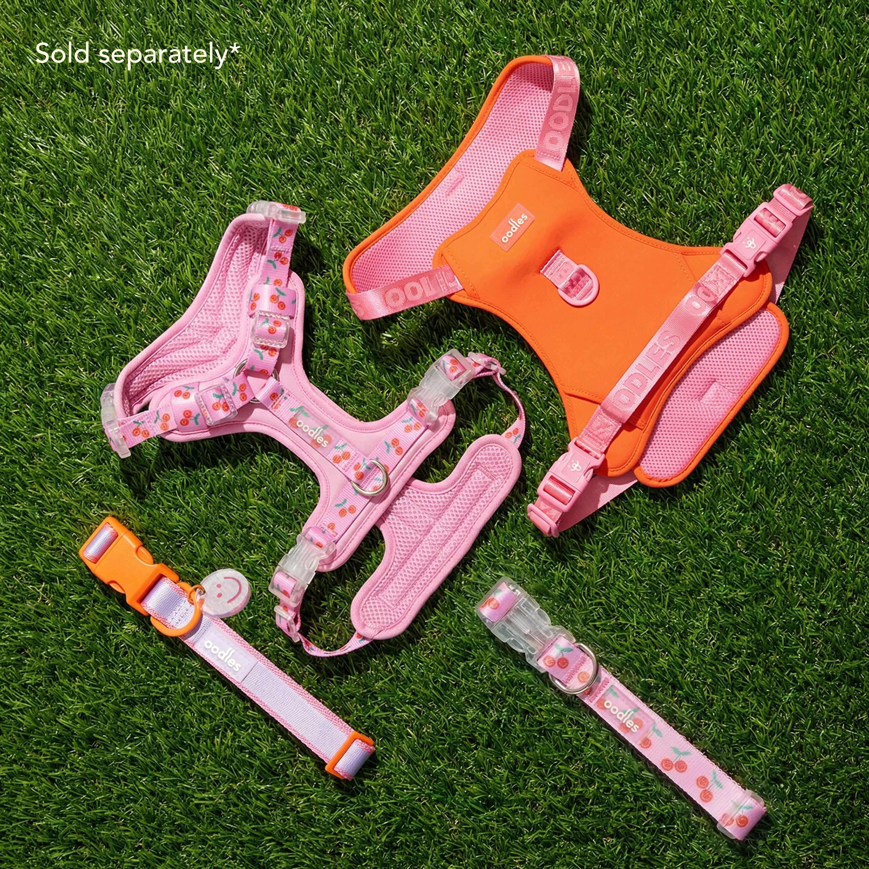 Oodles Cheeky Cherry Adjustable Mesh Dog Walking Harness, Pink, Large