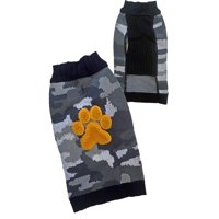 Camo with Paw Applique Dog Sweater, Gray/Yellow, Medium