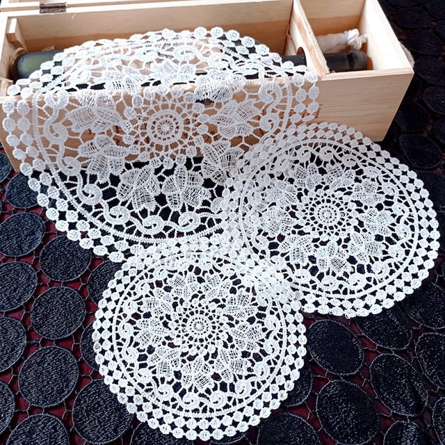 Round Hollow Coaster Lace Embroidered Tablecloth Dining Table Bowl Heat Insulation Mat Fabric Decorative Ornaments Props