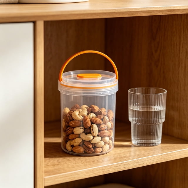Round Clear Airtight Food Storage Container with Handle, Leakproof Storage Jar for Snacks and Dry Food, Kitchen Pantry Organizer, Portable Storage for Home Use