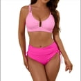thumbnail image 2 of Trajes de Baño de Cintura Alta para Mujer, Trajes de Baño con Control de Abdomen, Trajes de Baño de Dos Piezas con Recortes y Fruncido Cruzado, Conjuntos de Bikini. Rosa L, 2 of 8