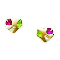 14k Yellow Gold Red and Green Cubic Zirconia Love Heart Screw Back Earrings 7x8mm Stud Earring for Women