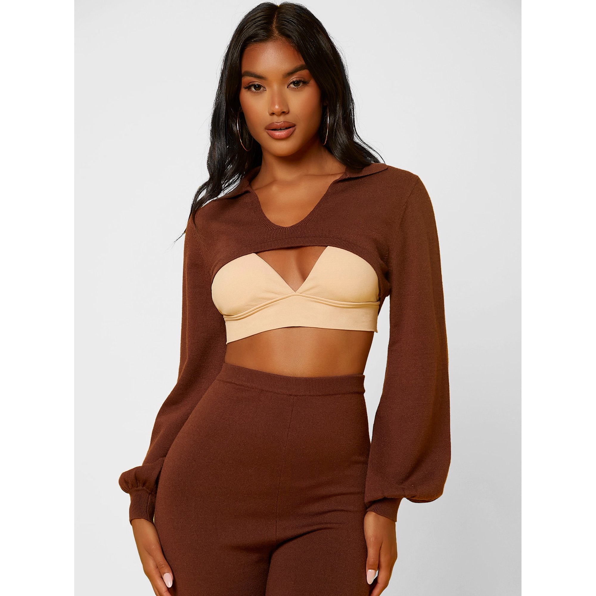 Women's Super Crop Bishop Sleeve Knit Sweater Without Bra 84011S022112 -  Walmart.com