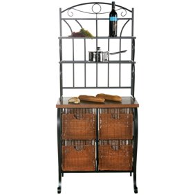 Coaster Dirty Oak Bakers Rack With 2 Drawers Walmart Com