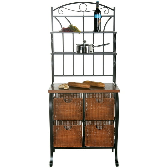 Iron/Wicker Baker'S Rack