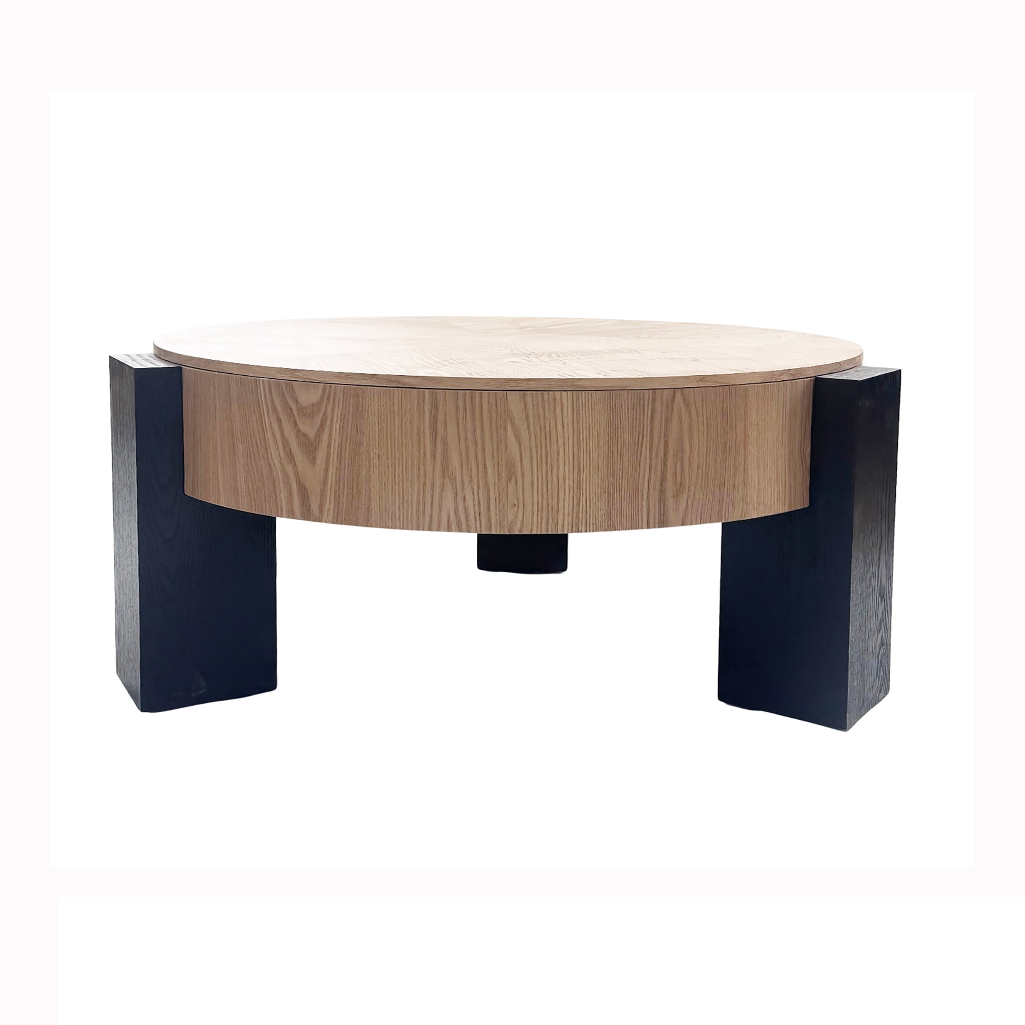 1PCS Round Coffee Table with Hidden Storage Compartment, Modern Wood Veneer Accent Center End Table with 3 Block Legs