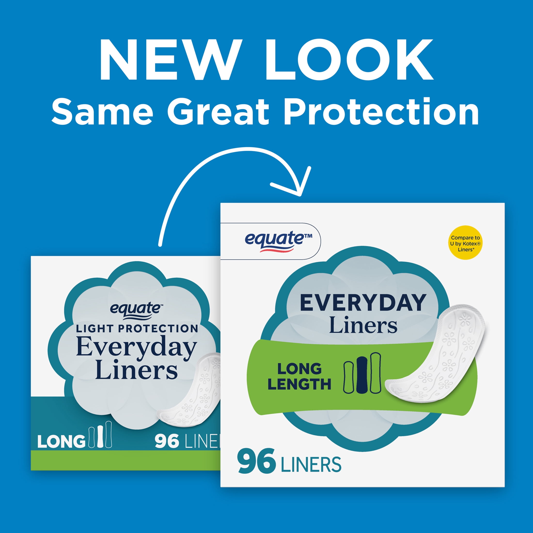 Equate Light Protection Everyday Panty Liners, Long Length, 96 Count