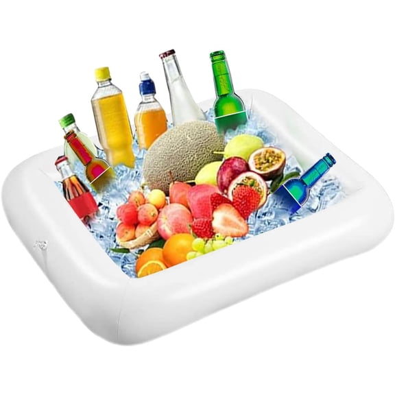 3 Pack Inflatable Ice Serving Buffet Bar, Portable Salad Food Drinks Cooler Tray for Summer Pool Party, Picnic Camping, with Drain Plug, Reusable